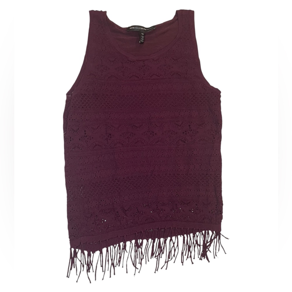 White House Black Market Plum Crochet Tank with Fringe Sz XS